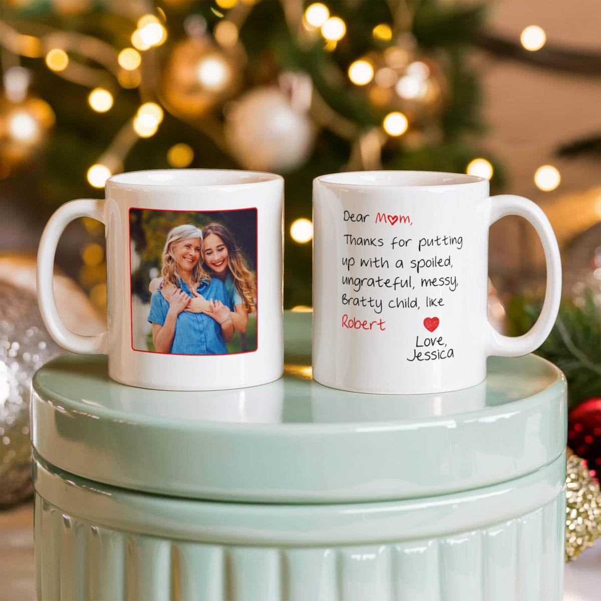 Funny Personalized Photo Mug for Mom – Custom Photo & Names – Dear Mom Thanks for Putting Up With My Sibling Mug