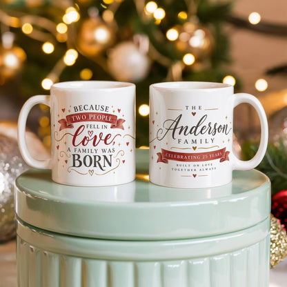 Personalized Family Anniversary Mug – Because Two People Fell in Love, A Family Was Born