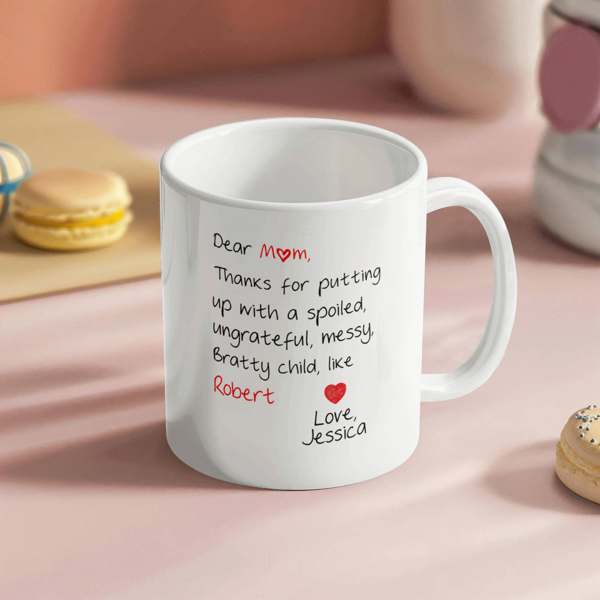 Funny Personalized Mug for Mom – Thanks for Putting Up With My Sibling – Custom Names