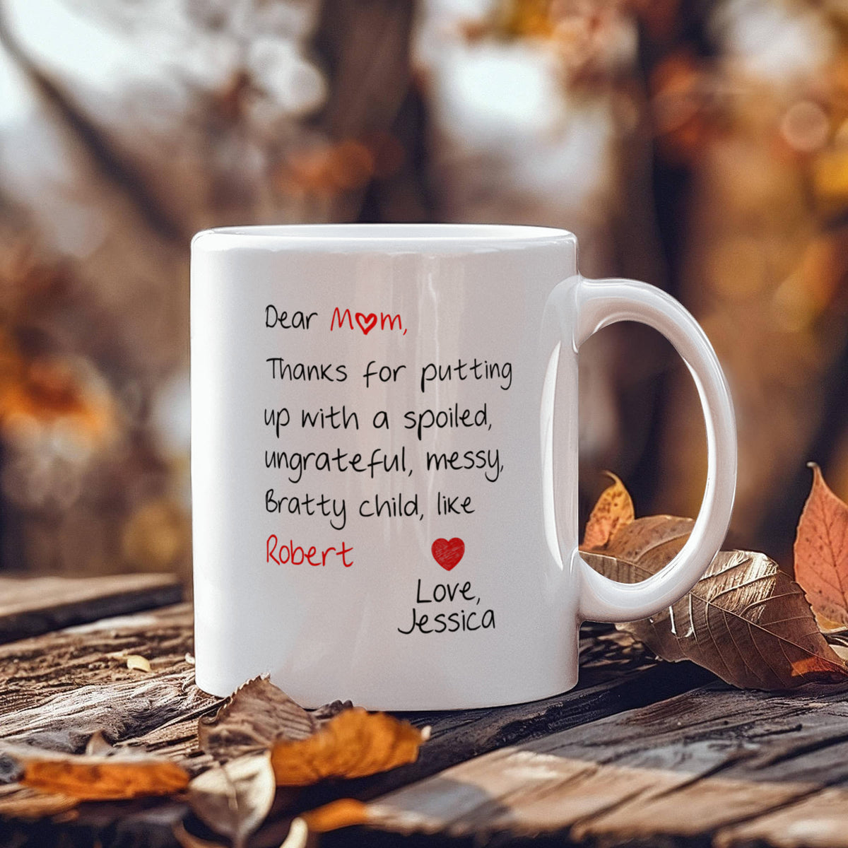 Funny Personalized Photo Mug for Mom – Custom Photo & Names – Dear Mom Thanks for Putting Up With My Sibling Mug