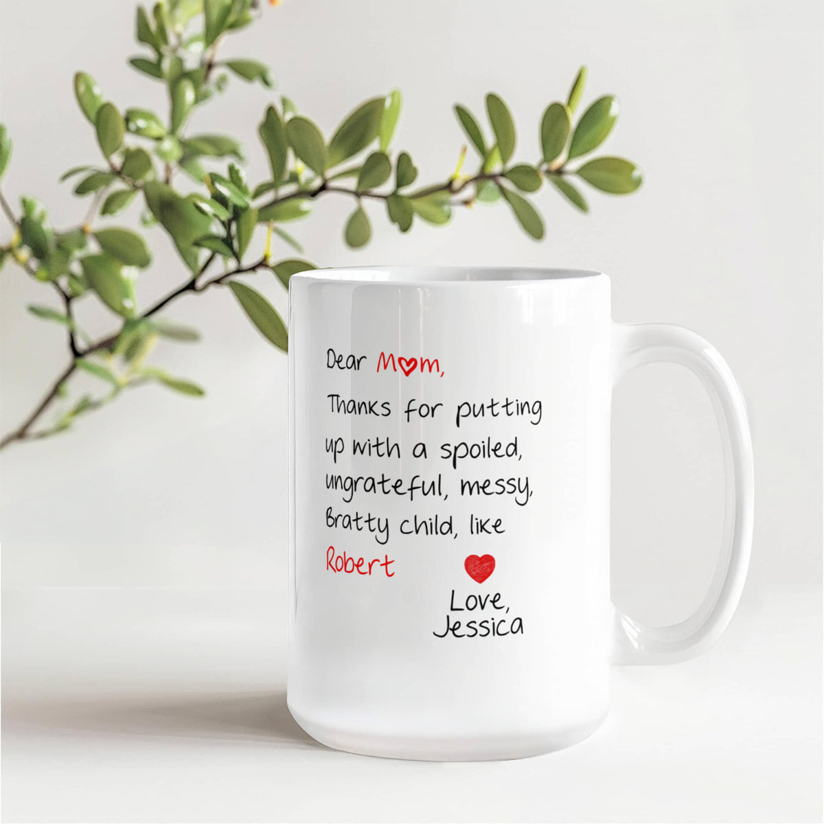 Funny Personalized Photo Mug for Mom – Custom Photo & Names – Dear Mom Thanks for Putting Up With My Sibling Mug