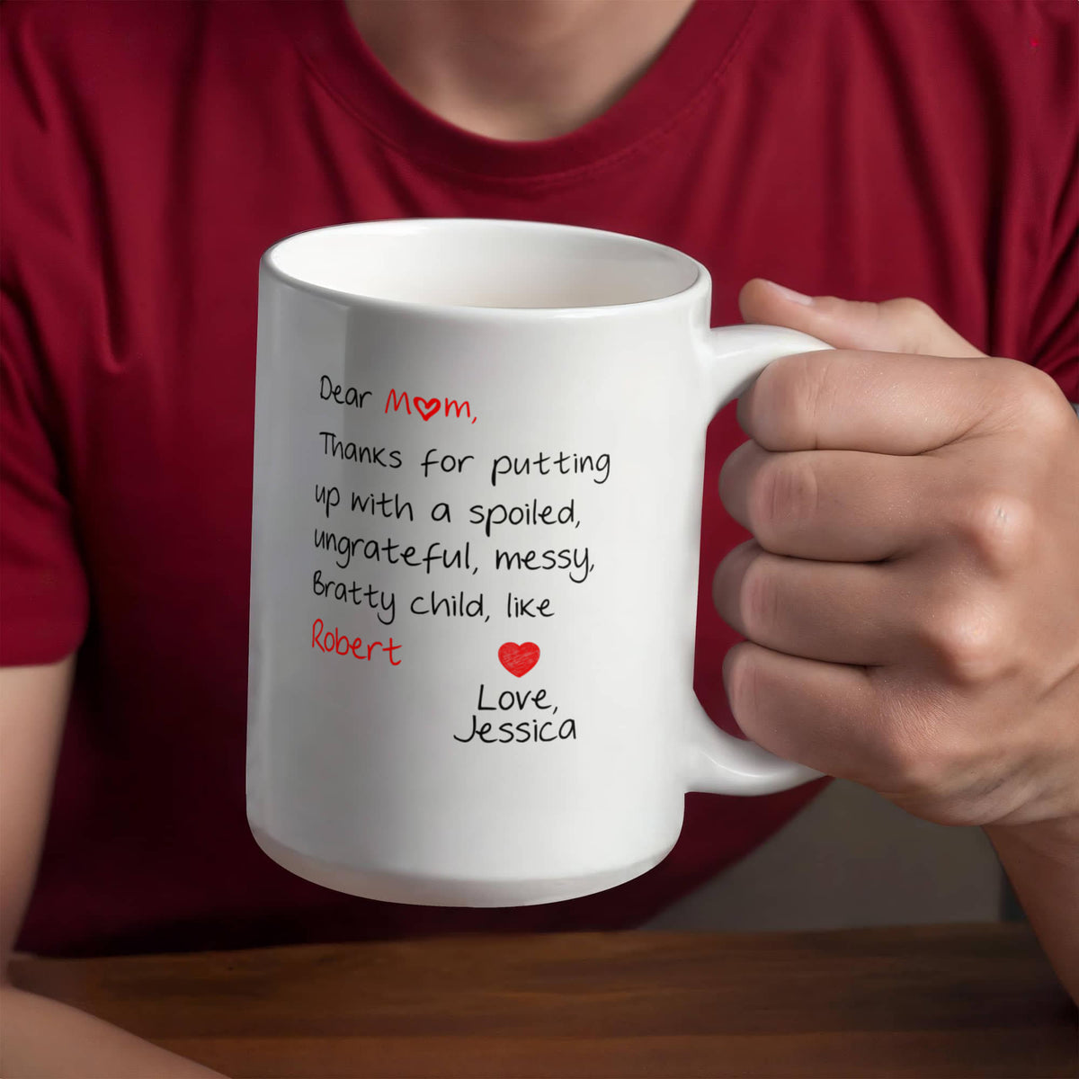 Funny Personalized Mug for Mom – Thanks for Putting Up With My Sibling – Custom Names