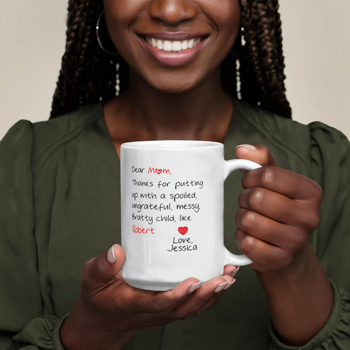 Funny Personalized Mug for Mom – Thanks for Putting Up With My Sibling – Custom Names