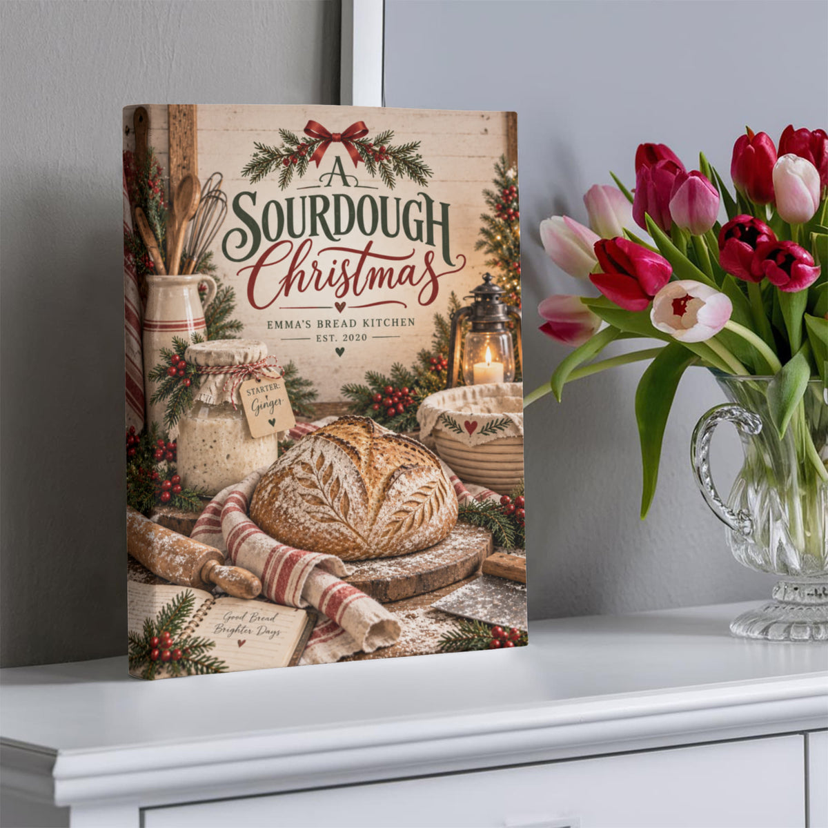 Personalized Sourdough Christmas Canvas – Custom Kitchen Wall Art