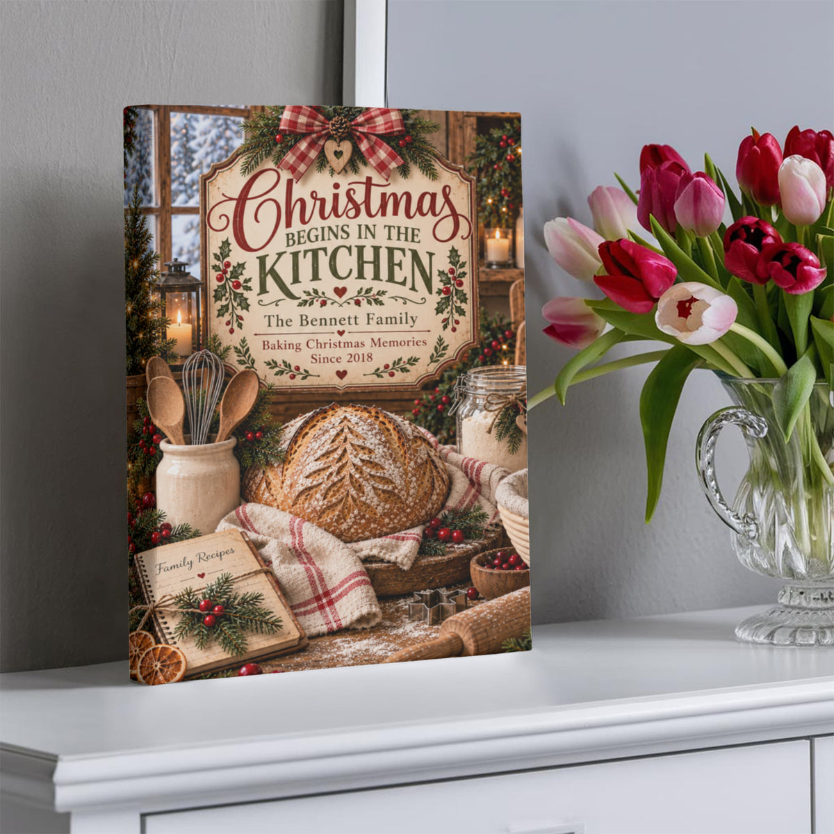 Personalized Christmas Kitchen Canvas – Custom Family Name & Year Holiday Baking Wall Art