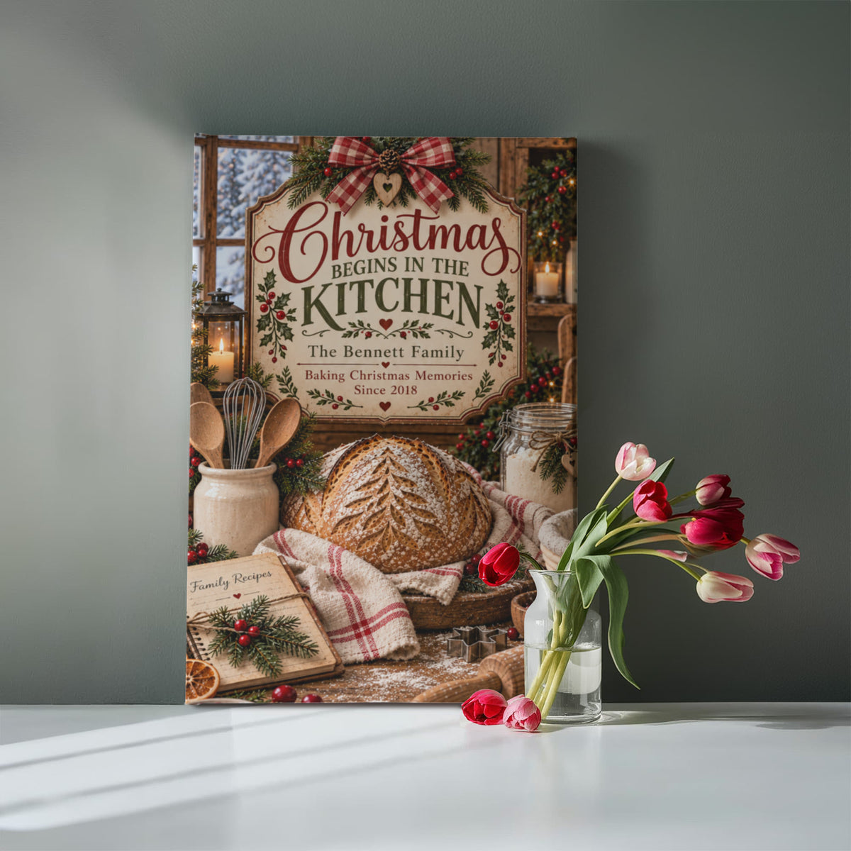 Personalized Christmas Kitchen Canvas – Custom Family Name & Year Holiday Baking Wall Art