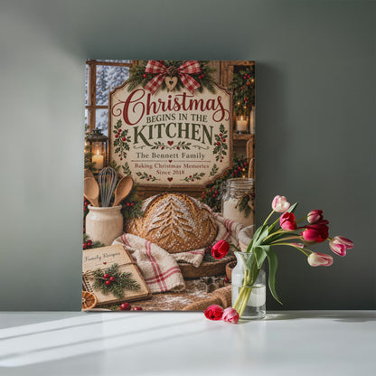 Personalized Christmas Kitchen Canvas – Custom Family Name & Year Holiday Baking Wall Art