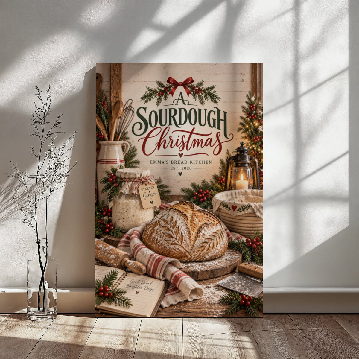 Personalized Sourdough Christmas Canvas – Custom Kitchen Wall Art