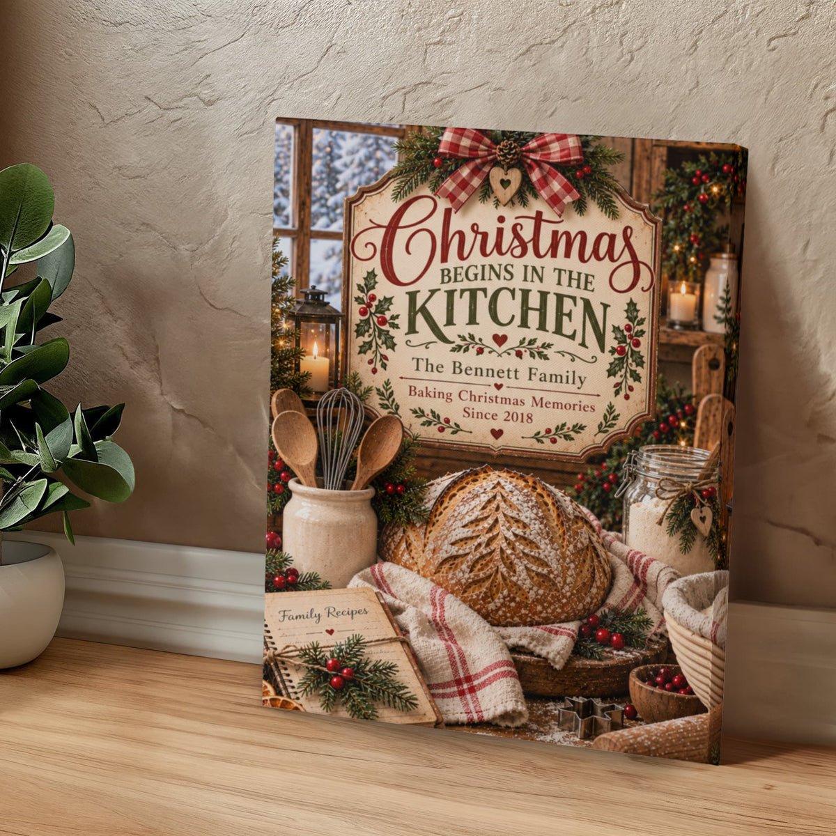 Personalized Christmas Kitchen Canvas – Custom Family Name & Year Holiday Baking Wall Art