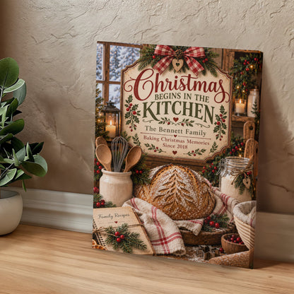 Personalized Christmas Kitchen Canvas – Custom Family Name & Year Holiday Baking Wall Art