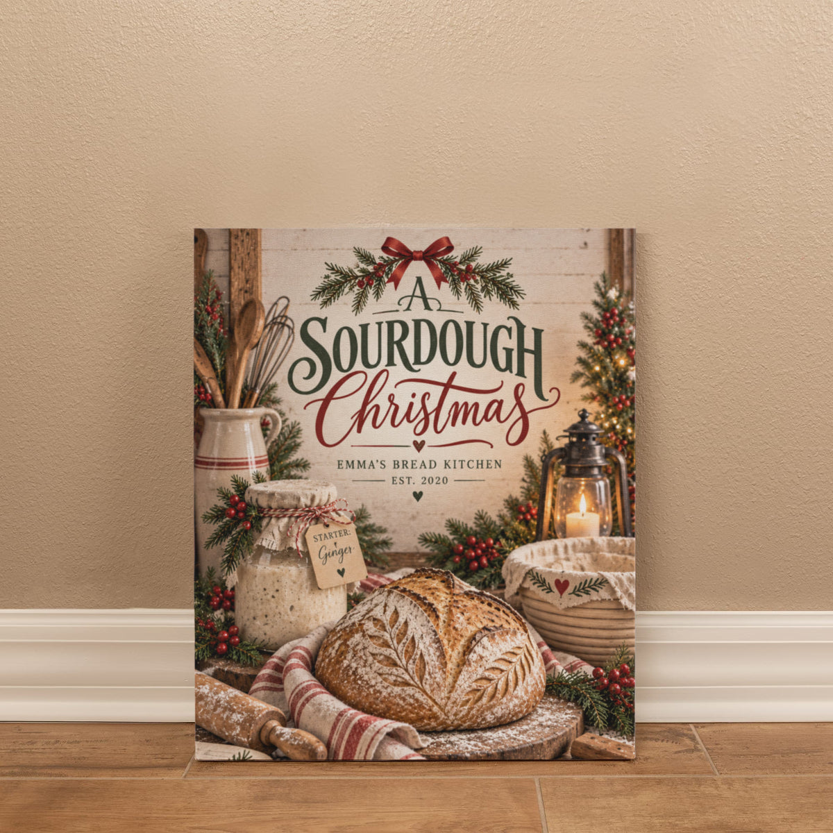 Personalized Sourdough Christmas Canvas – Custom Kitchen Wall Art