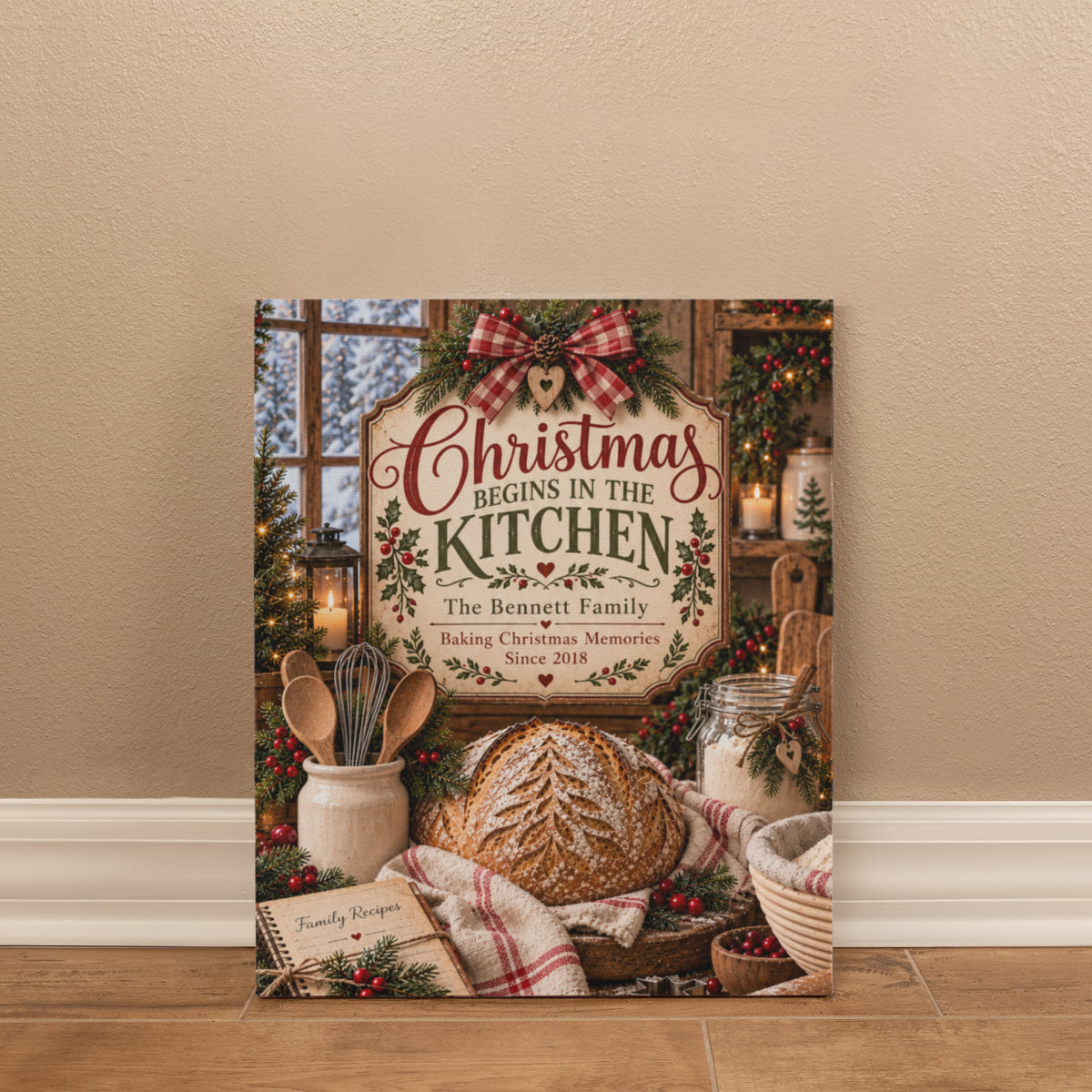 Personalized Christmas Kitchen Canvas – Custom Family Name & Year Holiday Baking Wall Art