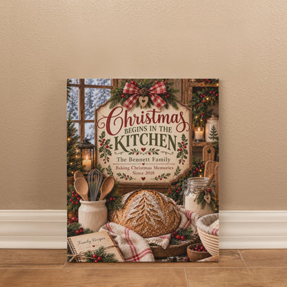 Personalized Christmas Kitchen Canvas – Custom Family Name & Year Holiday Baking Wall Art