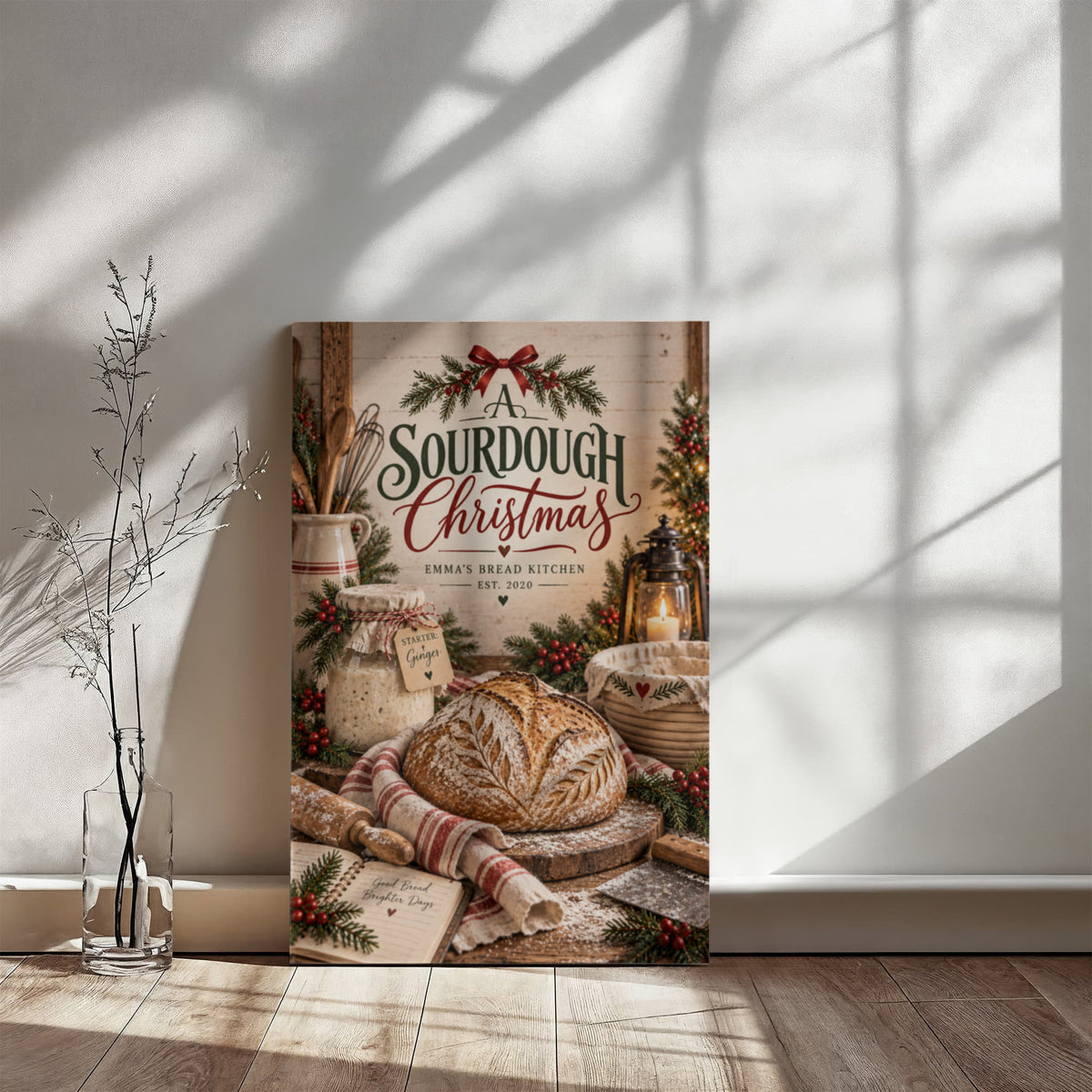 Personalized Sourdough Christmas Canvas – Custom Kitchen Wall Art