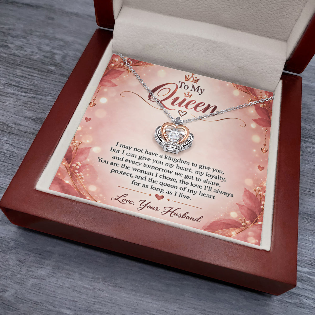 To My Queen – Crown Pendant Necklace with LED Luxury Gift Box | Romantic Gift for Wife From Husband
