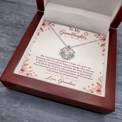 To My Granddaughter – Be Kind, Be Brave Crown Pendant Necklace with LED Luxury Gift Box | Gift From Grandma