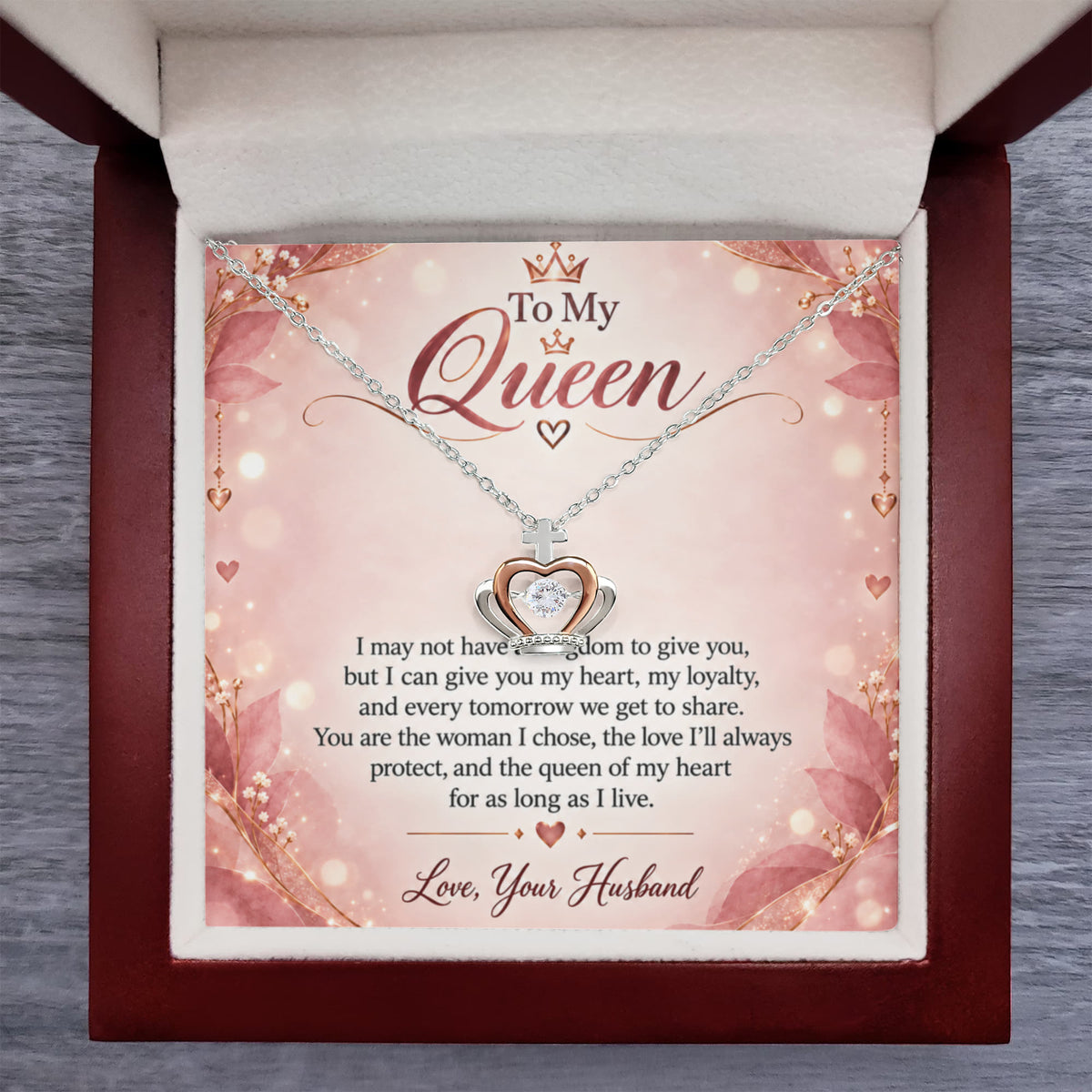 To My Queen – Crown Pendant Necklace with LED Luxury Gift Box | Romantic Gift for Wife From Husband