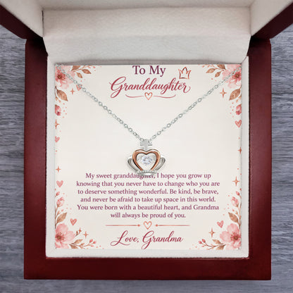To My Granddaughter – Be Kind, Be Brave Crown Pendant Necklace with LED Luxury Gift Box | Gift From Grandma