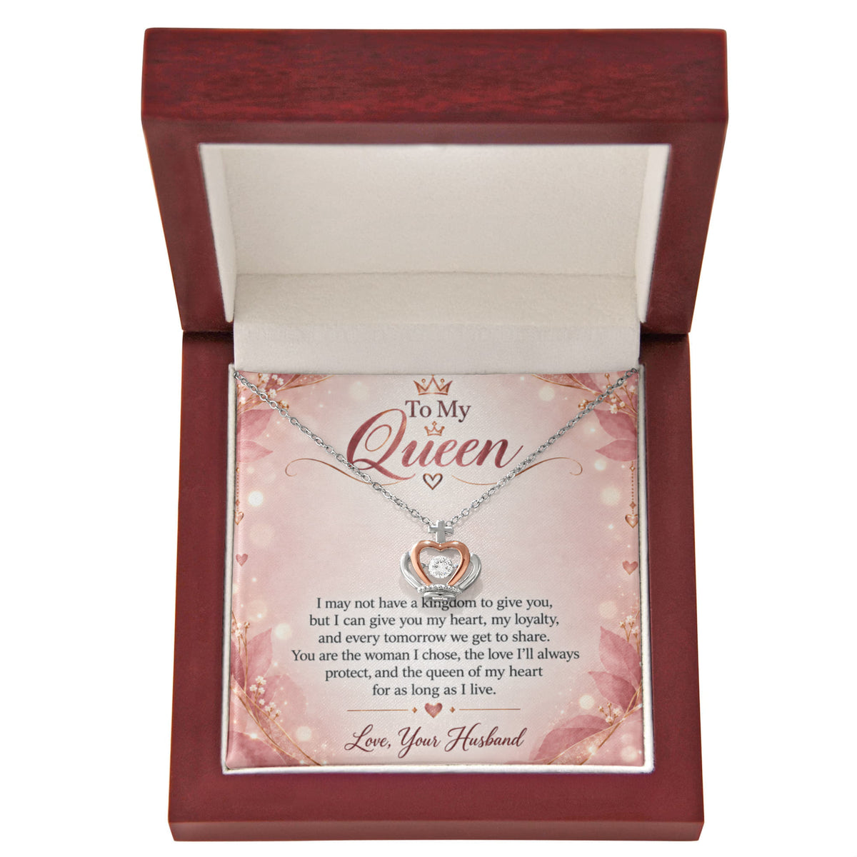 To My Queen – Crown Pendant Necklace with LED Luxury Gift Box | Romantic Gift for Wife From Husband