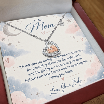To My Mom – Loved Before We Met Baby Feet Heart Necklace | Gift for Expecting Mom From Baby
