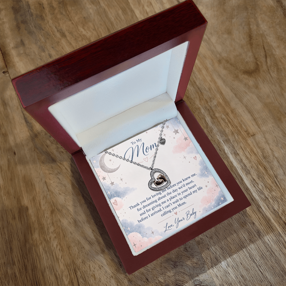 To My Mom – Loved Before We Met Baby Feet Heart Necklace | Gift for Expecting Mom From Baby