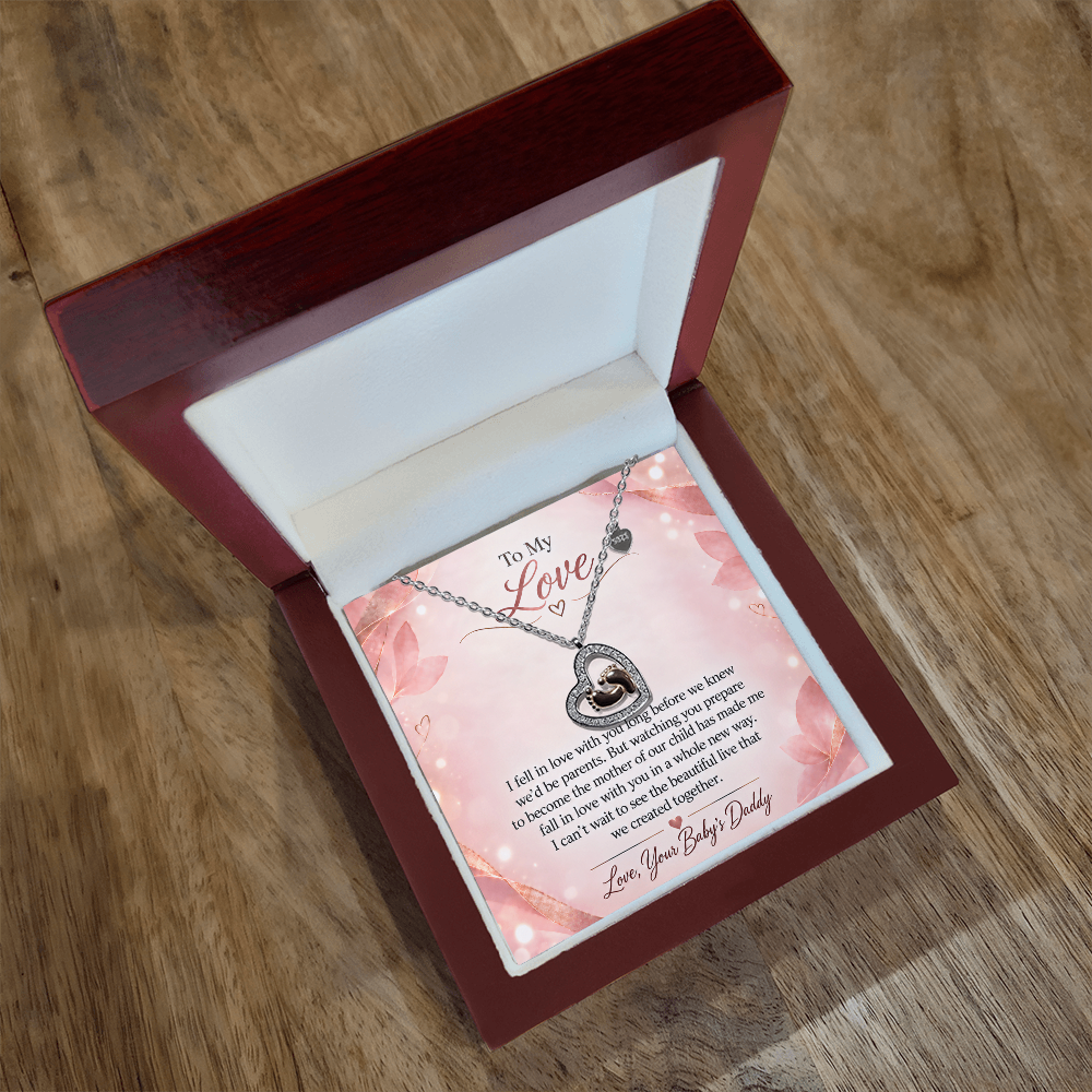 To My Love – Falling in Love With You All Over Again Baby Feet Heart Necklace | Pregnancy Gift From Dad-to-Be