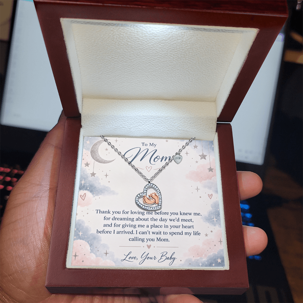 To My Mom – Loved Before We Met Baby Feet Heart Necklace | Gift for Expecting Mom From Baby
