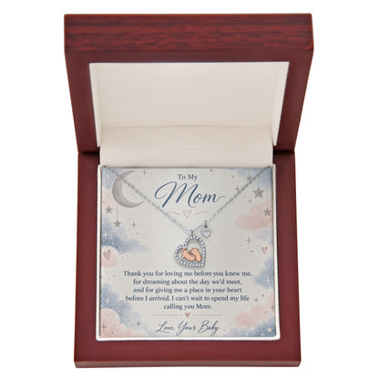 To My Mom – Loved Before We Met Baby Feet Heart Necklace | Gift for Expecting Mom From Baby