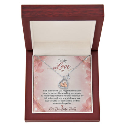 To My Love – Falling in Love With You All Over Again Baby Feet Heart Necklace | Pregnancy Gift From Dad-to-Be