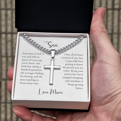 To My Son Cross Necklace From Mom – I've Loved Every Version of You | Personalized Engraved Cross