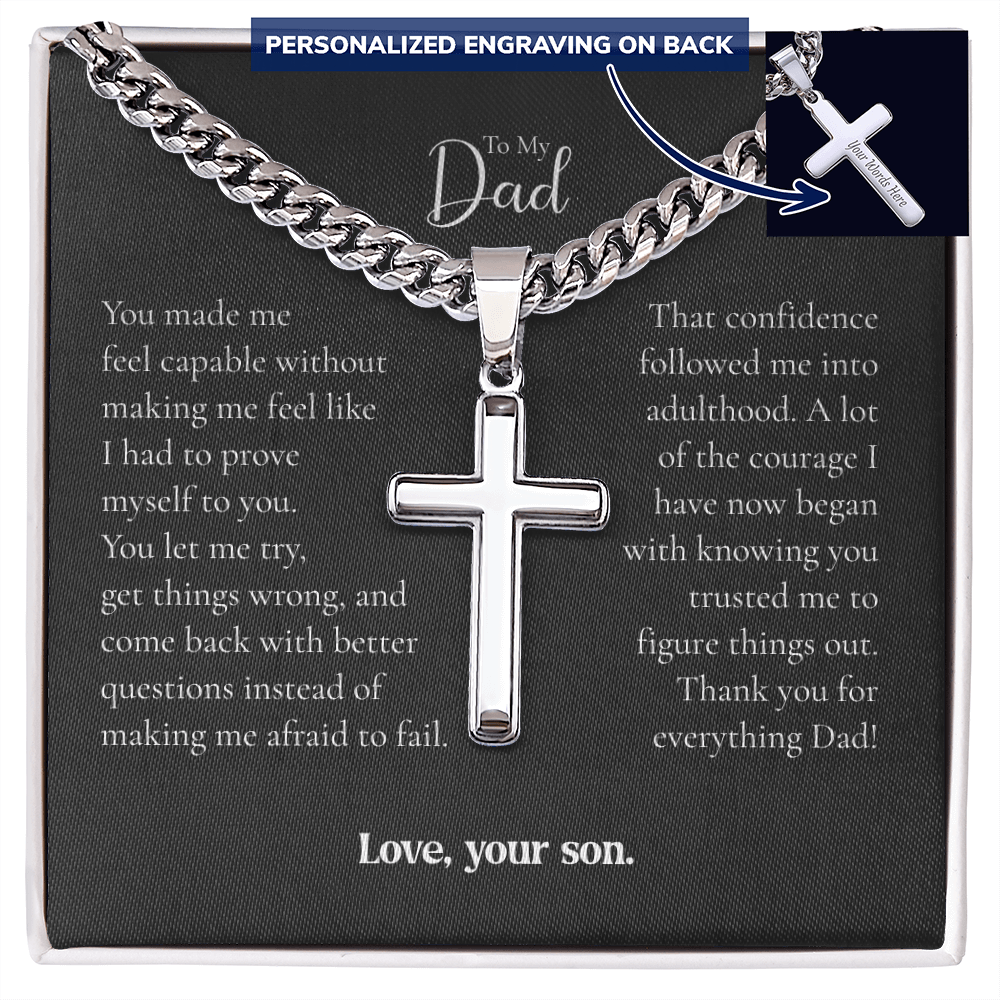To My Dad Cross Necklace From Son – Thank You for Believing in Me | Personalized Engraved Gift