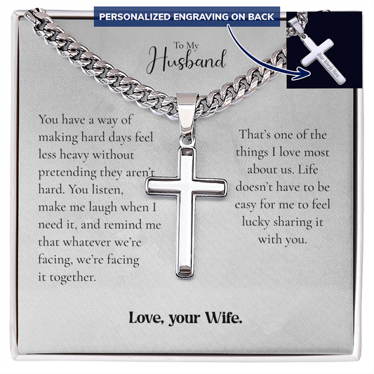 To My Husband Cross Necklace From Wife – Whatever We Face, We Face Together