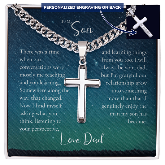 To My Son Cross Necklace From Dad – Proud of the Man You've Become