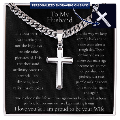 To My Husband – I'd Choose This Life With You Cross Necklace | Personalized Engraving Gift