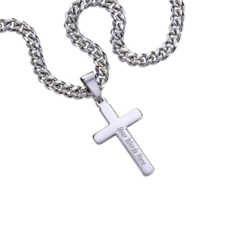 To My Son Cross Necklace From Mom – Proud of the Man You're Becoming | Personalized Engraved Necklace
