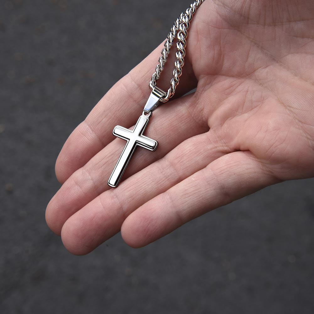 To My Dad Cross Necklace From Son – Thank You for Believing in Me | Personalized Engraved Gift