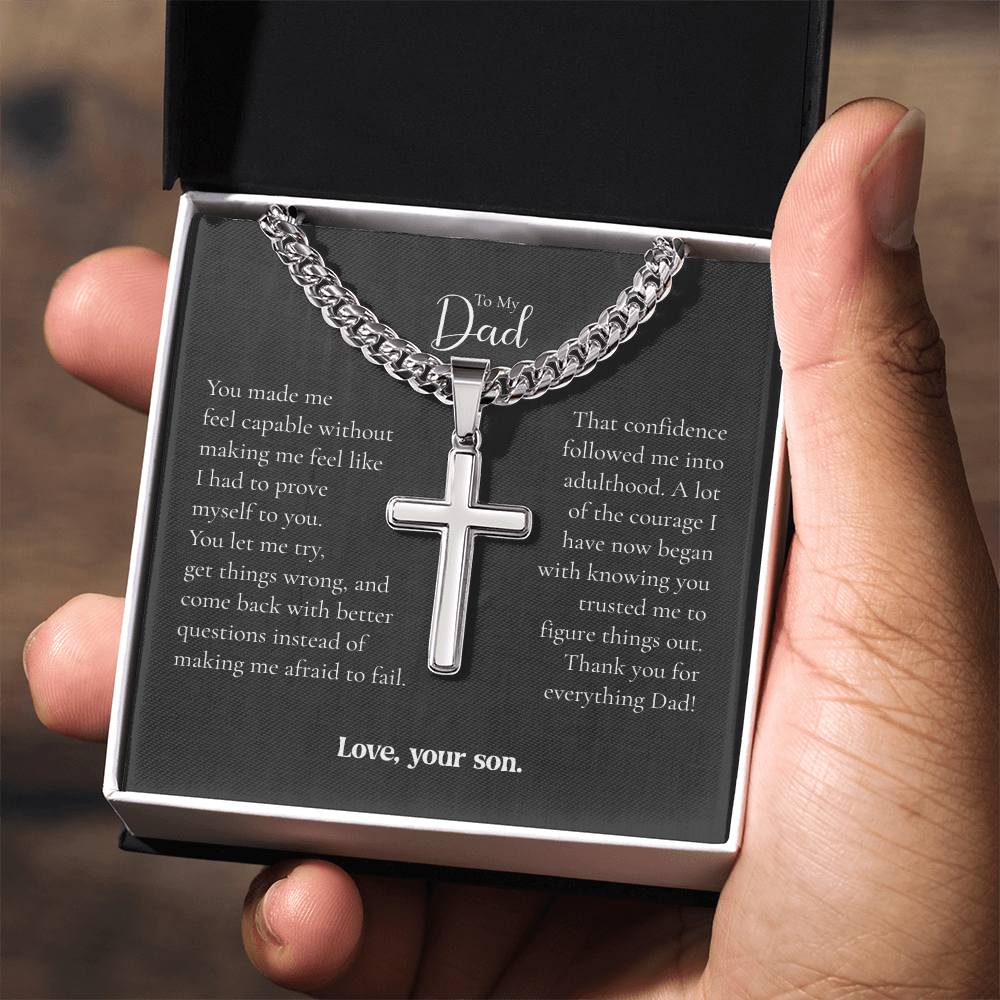 To My Dad Cross Necklace From Son – Thank You for Believing in Me | Personalized Engraved Gift