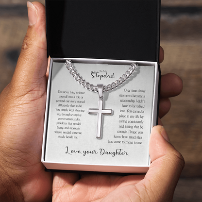 To My Stepdad Cross Necklace From Daughter – You Earned Your Place in My Life