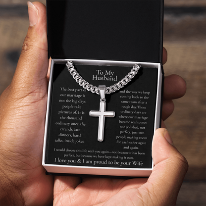 To My Husband – I'd Choose This Life With You Cross Necklace | Personalized Engraving Gift