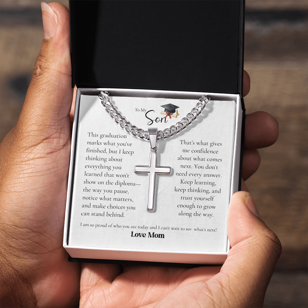 To My Son Graduation Cross Necklace From Mom – Proud of Who You've Become