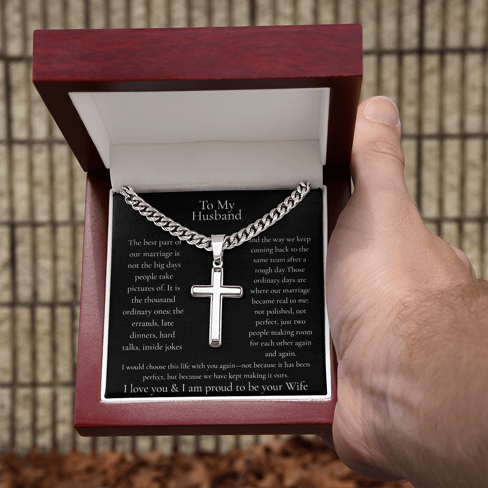 To My Husband – I'd Choose This Life With You Cross Necklace | Personalized Engraving Gift