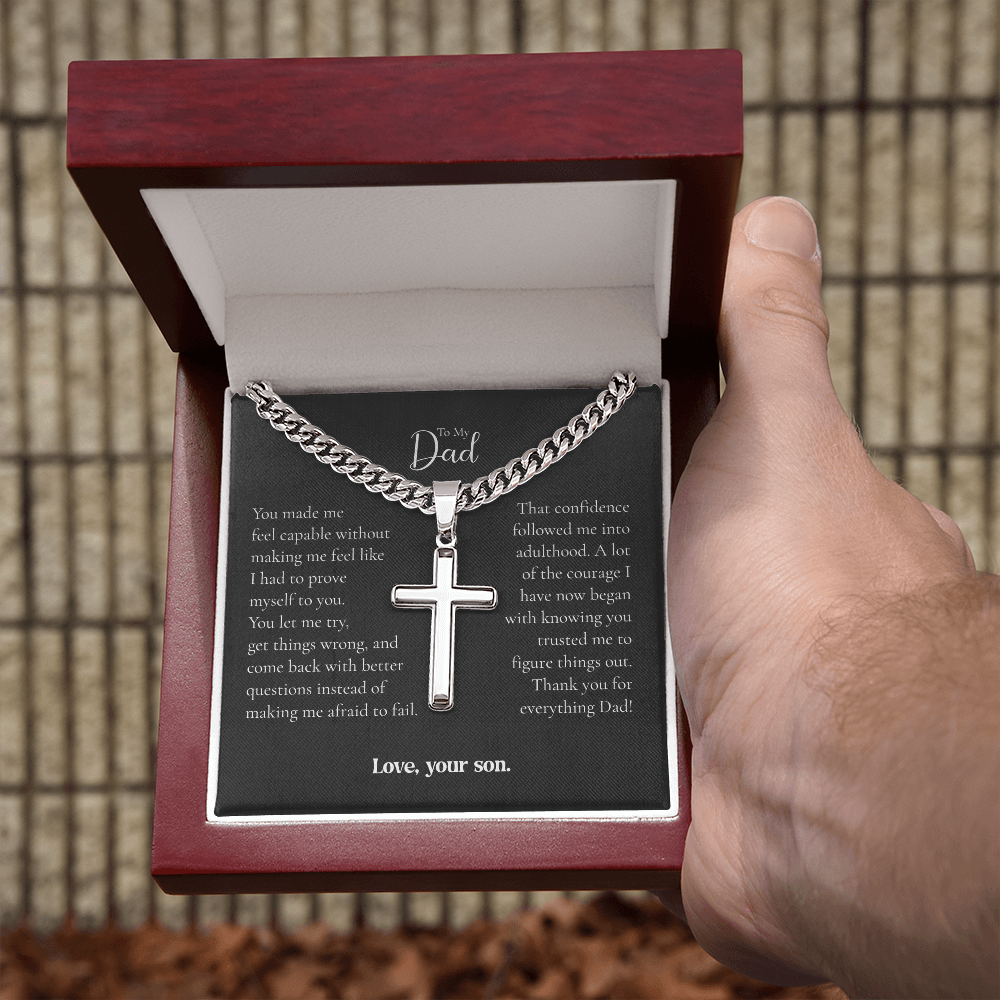 To My Dad Cross Necklace From Son – Thank You for Believing in Me | Personalized Engraved Gift