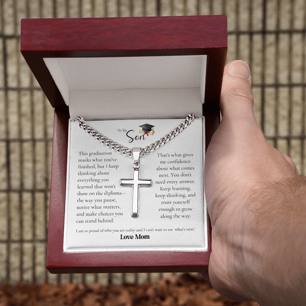 To My Son Graduation Cross Necklace From Mom – Proud of Who You've Become