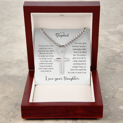 To My Stepdad Cross Necklace From Daughter – You Earned Your Place in My Life