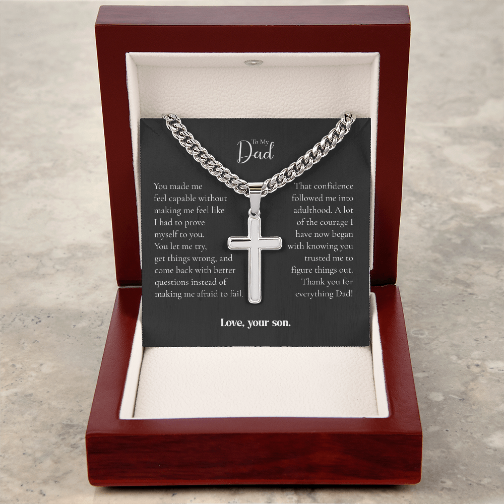 To My Dad Cross Necklace From Son – Thank You for Believing in Me | Personalized Engraved Gift