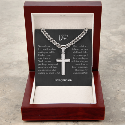 To My Dad Cross Necklace From Son – Thank You for Believing in Me | Personalized Engraved Gift