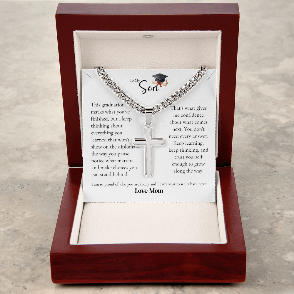 To My Son Graduation Cross Necklace From Mom – Proud of Who You've Become