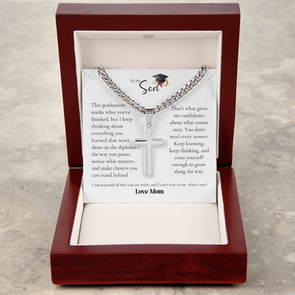 To My Son Graduation Cross Necklace From Mom – Proud of Who You've Become