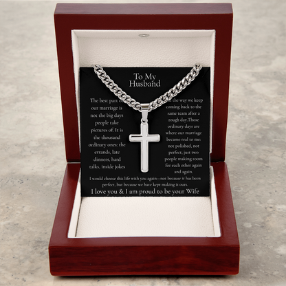 To My Husband – I'd Choose This Life With You Cross Necklace | Personalized Engraving Gift