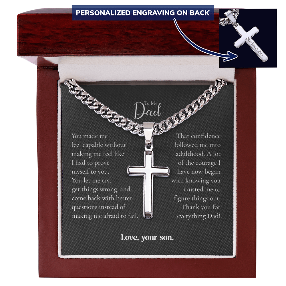 To My Dad Cross Necklace From Son – Thank You for Believing in Me | Personalized Engraved Gift
